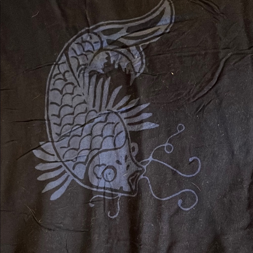 Navy Blue Fish Patterned Scarf - Picture 2 of 4